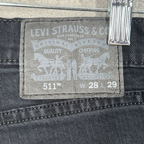 Levis 511 Jeans Mens 28x29 Black Slim Authentic Straight Premium Classic Casual - Picture 6 of 10